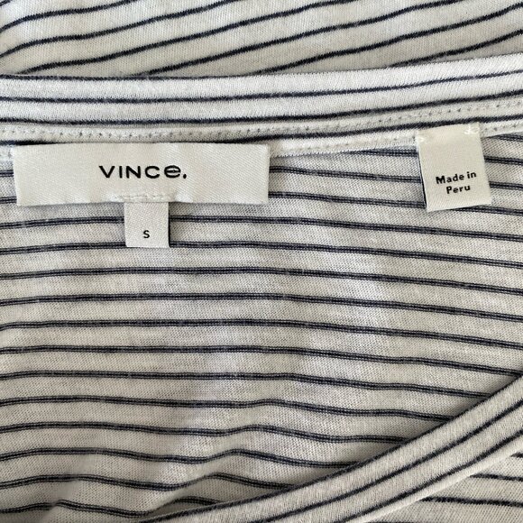 VINCE. Black & White Light Weight Striped Cotton Nautical Crew Neck Top Sm - Picture 2 of 5